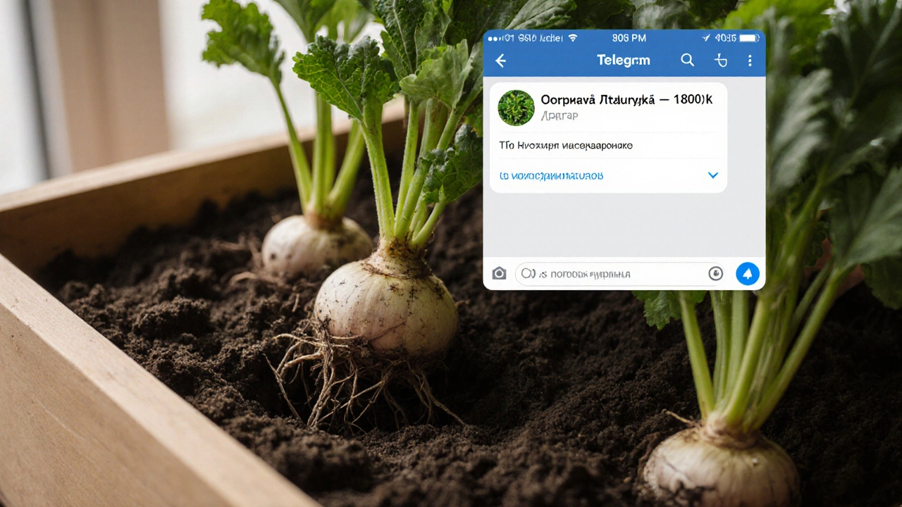 Из глубокого ящика вынимают корневую петрушку с зеленью, рядом — уведомление о продаже.