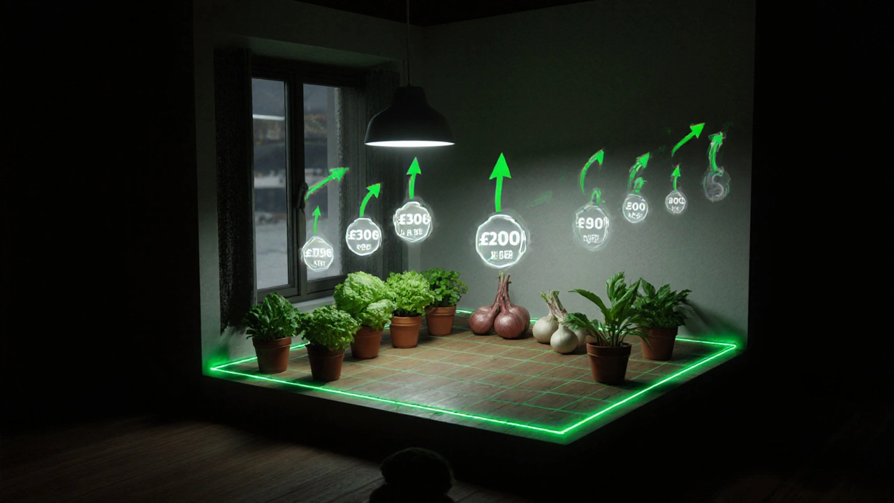 Минималистичная схема комнаты с посаженными растениями и указателями прибыли.