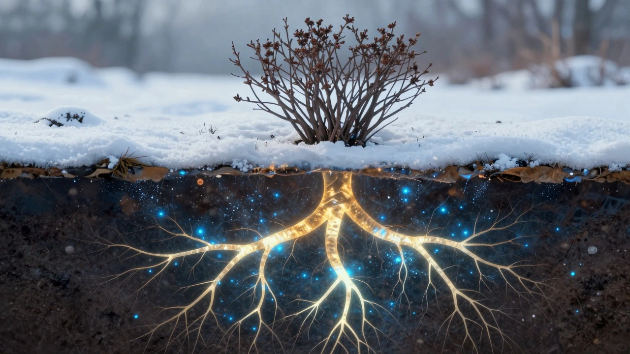Схематичное изображение работы корневой системы растения под снегом в феврале